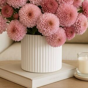 White Ceramic Ribbed Vase